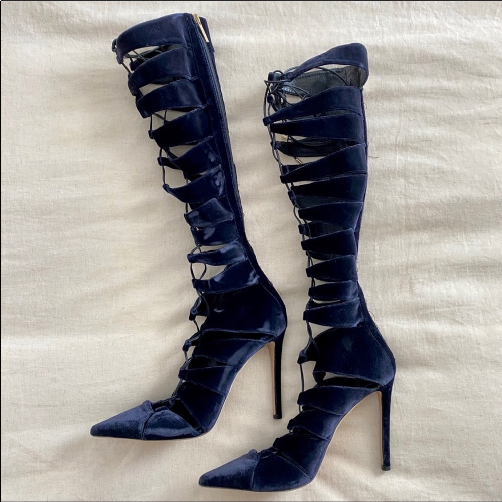 Tamara Mellon Velvet Lace Up Stilettos